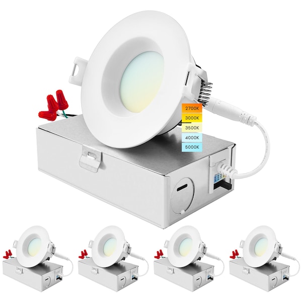 Luxrite 3 Inch LED Recessed Downlights 5CCT 2700K-5000K 10W 800LM Dimmable Wet Rated IC Rated, 4PK LR22630-4PK - main